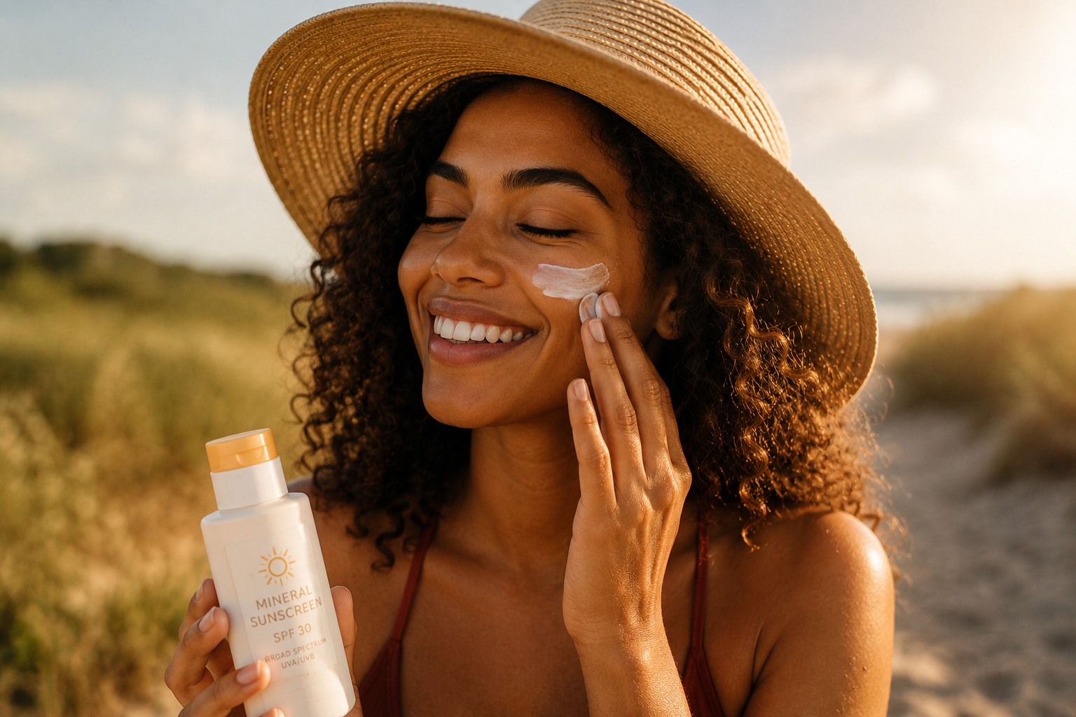 Tinted sunscreen applied to skin